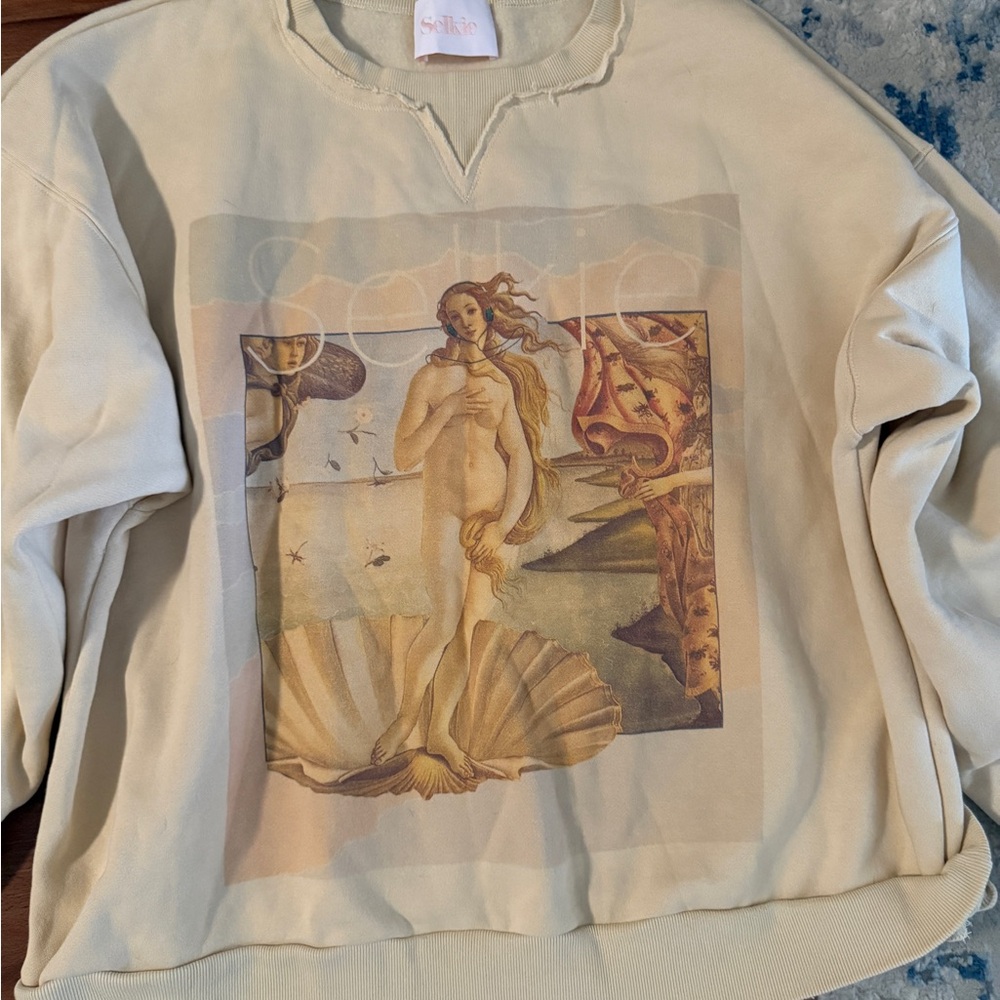 Selkie Oversized Beige Graphic Sweatshirt